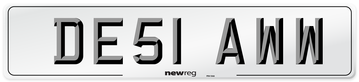 DE51 AWW Front Number Plate