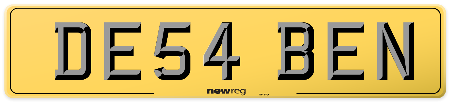 DE54 BEN Rear Number Plate
