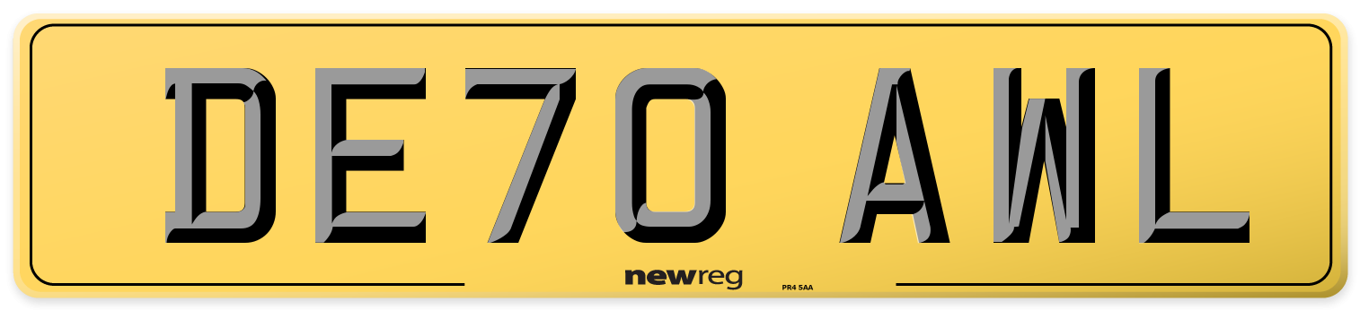 DE70 AWL Rear Number Plate
