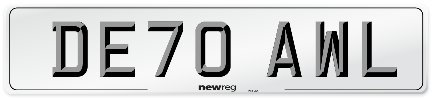 DE70 AWL Front Number Plate