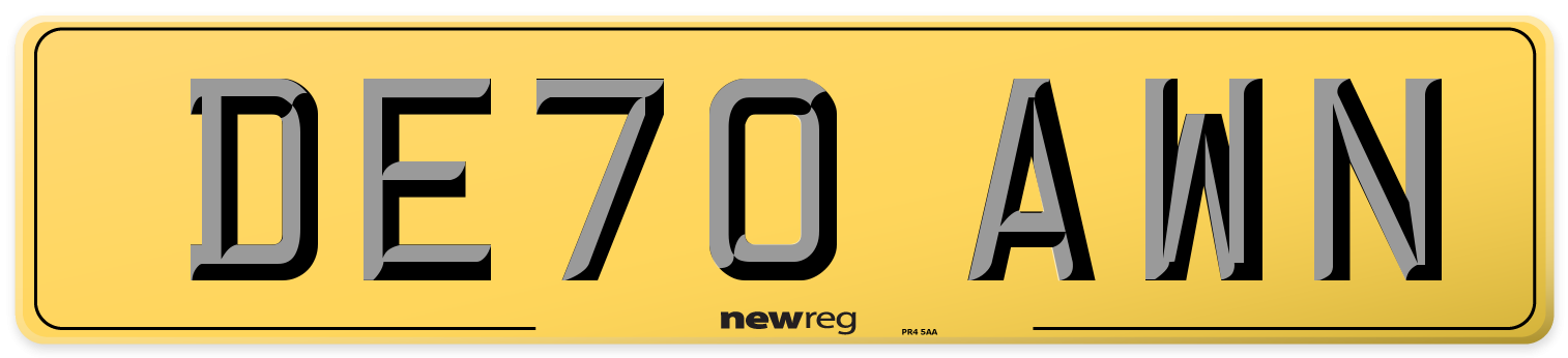 DE70 AWN Rear Number Plate