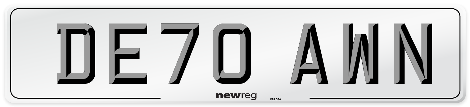 DE70 AWN Front Number Plate