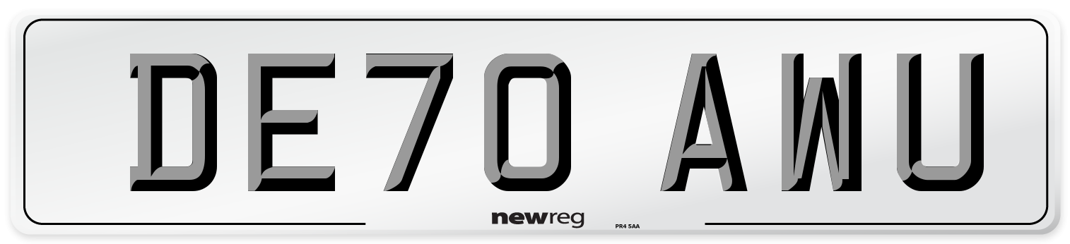 DE70 AWU Front Number Plate
