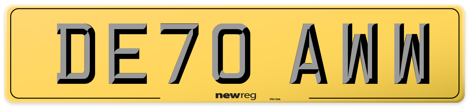 DE70 AWW Rear Number Plate