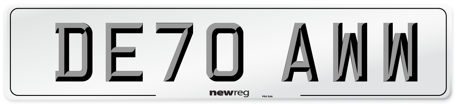 DE70 AWW Front Number Plate
