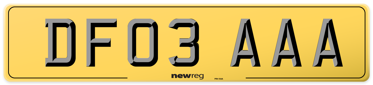 DF03 AAA Rear Number Plate