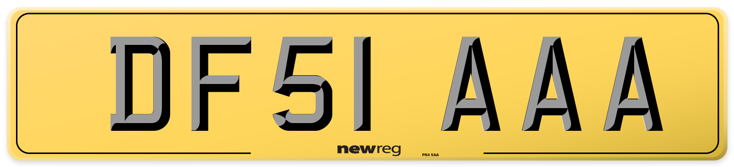 DF51 AAA Rear Number Plate