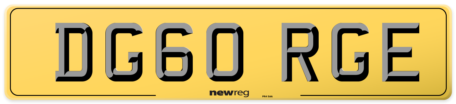 DG60 RGE Rear Number Plate