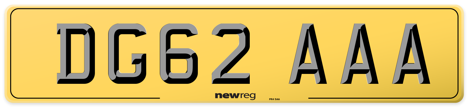 DG62 AAA Rear Number Plate