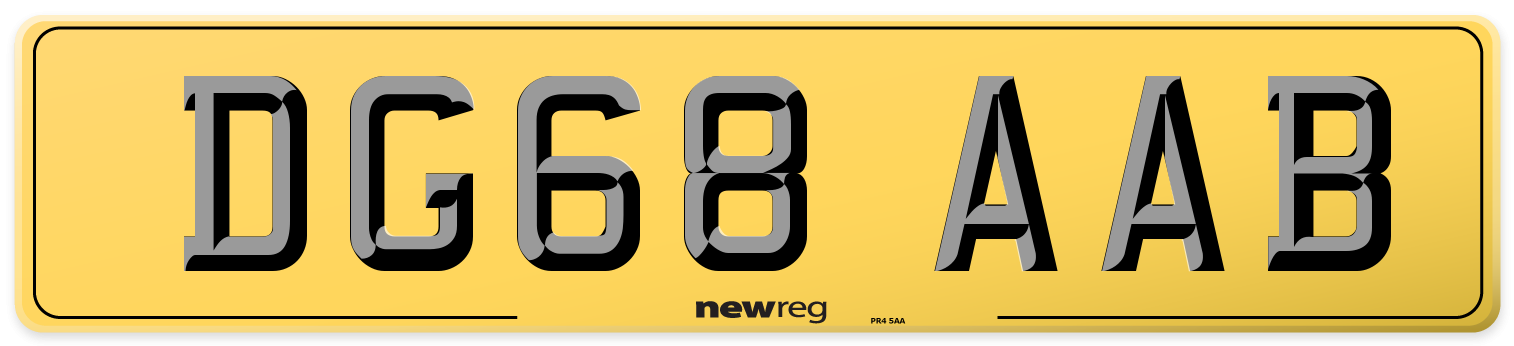 DG68 AAB Rear Number Plate