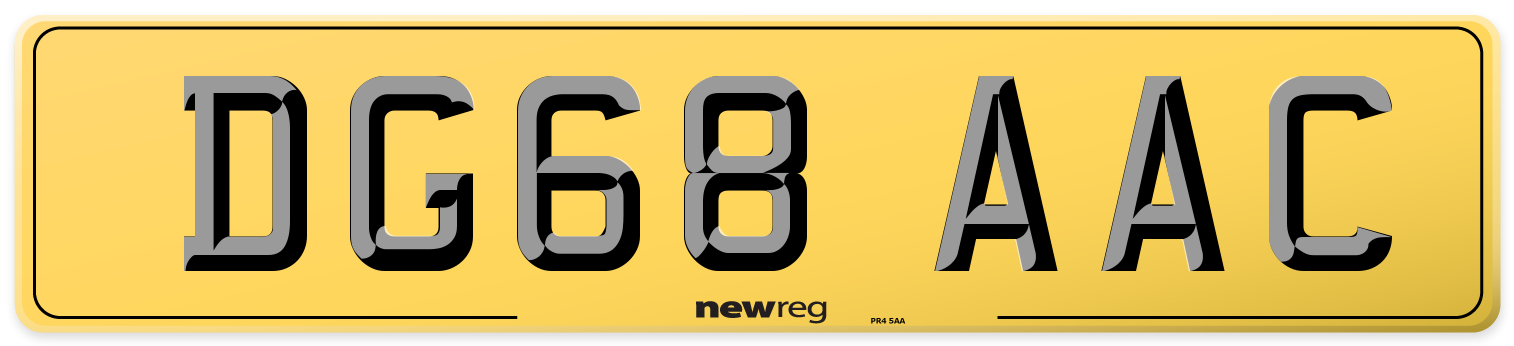 DG68 AAC Rear Number Plate