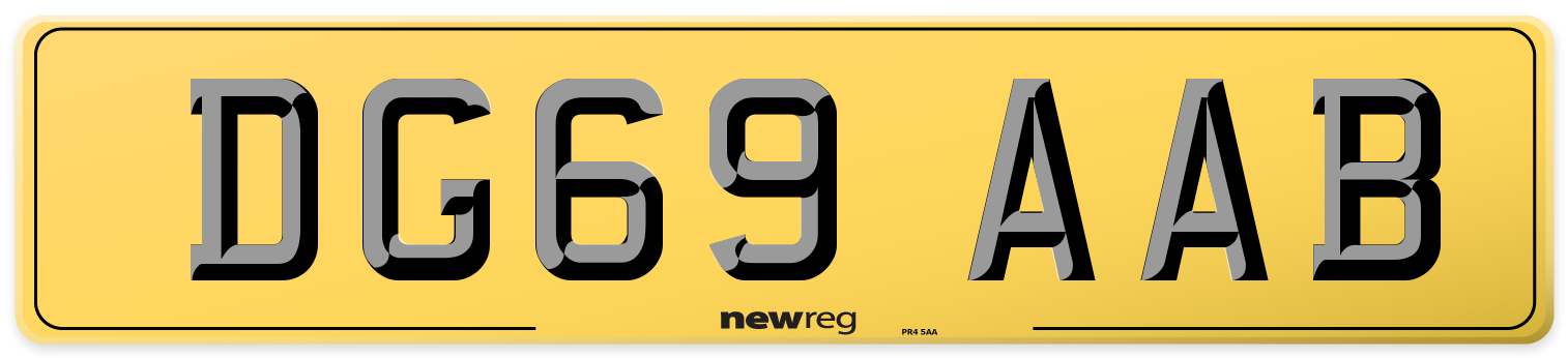 DG69 AAB Rear Number Plate