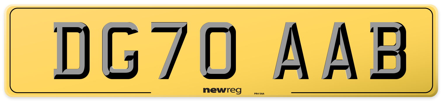 DG70 AAB Rear Number Plate