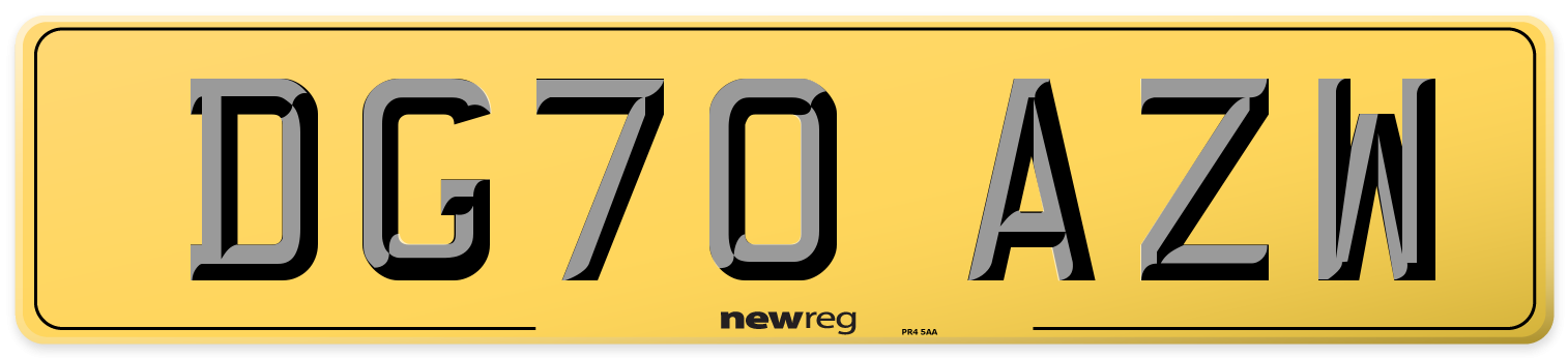 DG70 AZW Rear Number Plate