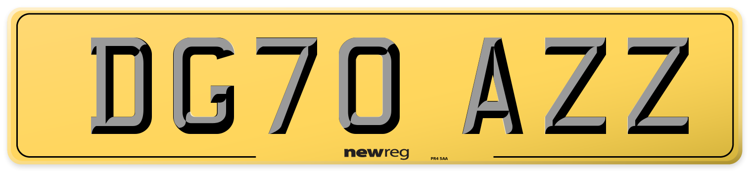 DG70 AZZ Rear Number Plate