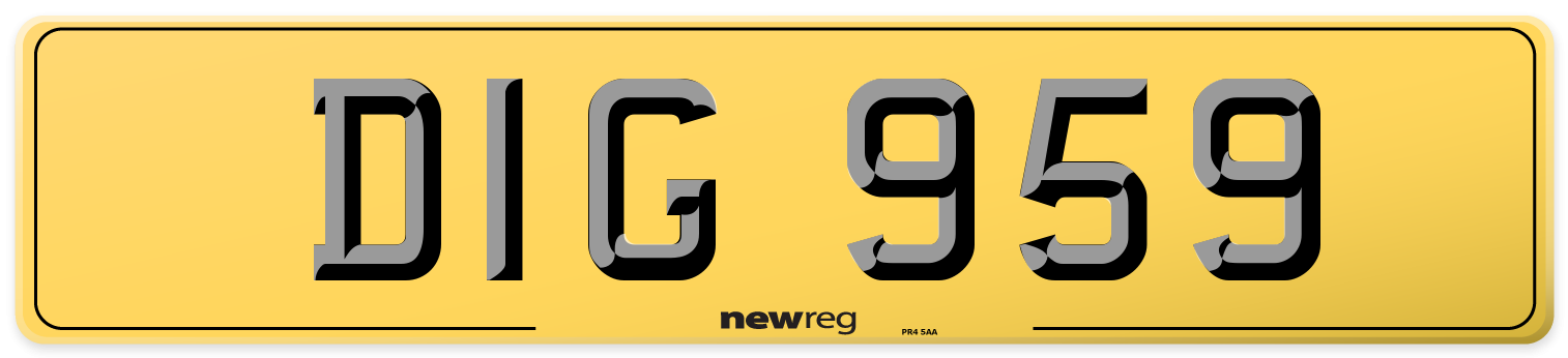 DIG 959 Rear Number Plate