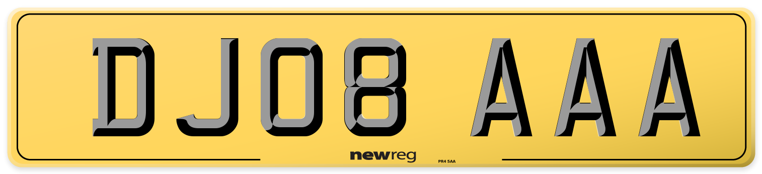 DJ08 AAA Rear Number Plate