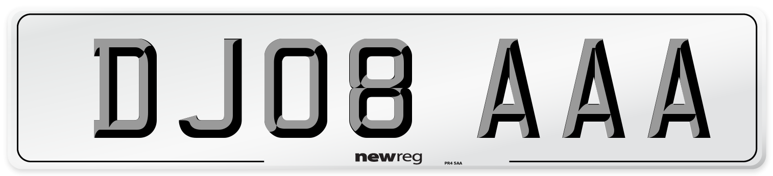 DJ08 AAA Front Number Plate
