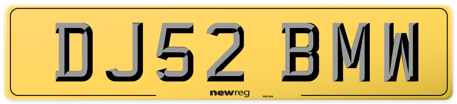 DJ52 BMW Rear Number Plate