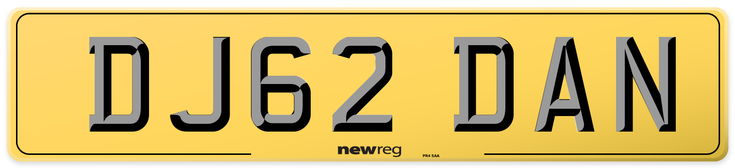 DJ62 DAN Rear Number Plate
