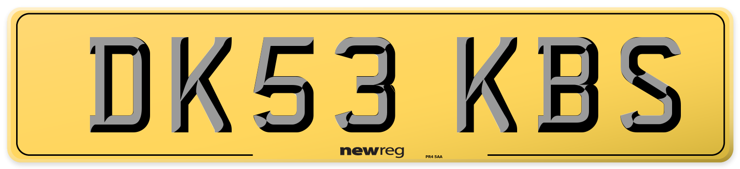 DK53 KBS Rear Number Plate