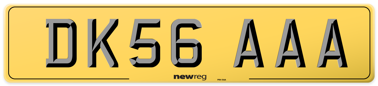 DK56 AAA Rear Number Plate