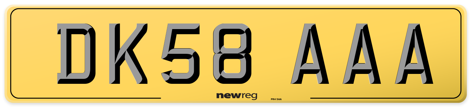 DK58 AAA Rear Number Plate