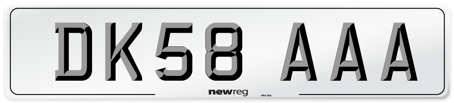 DK58 AAA Front Number Plate