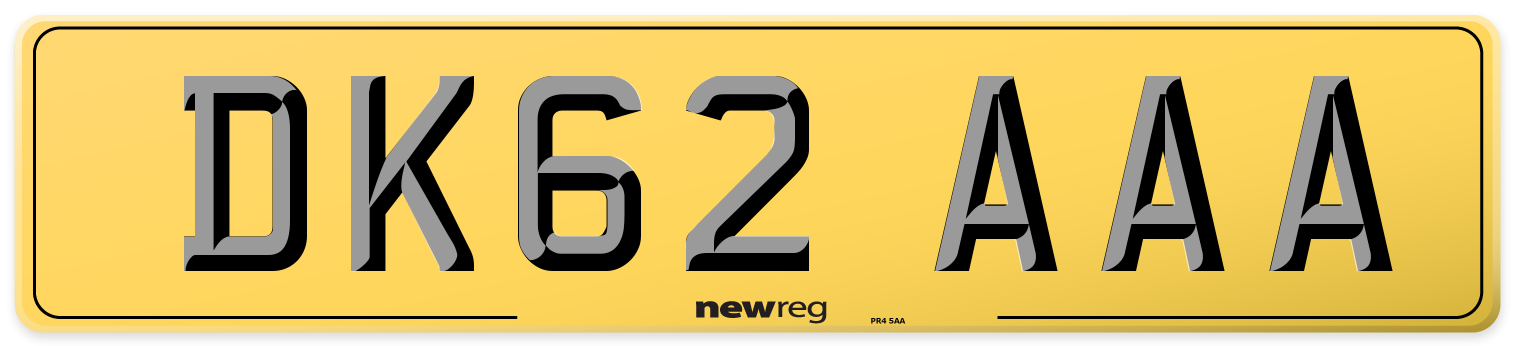 DK62 AAA Rear Number Plate
