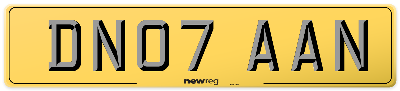 DN07 AAN Rear Number Plate