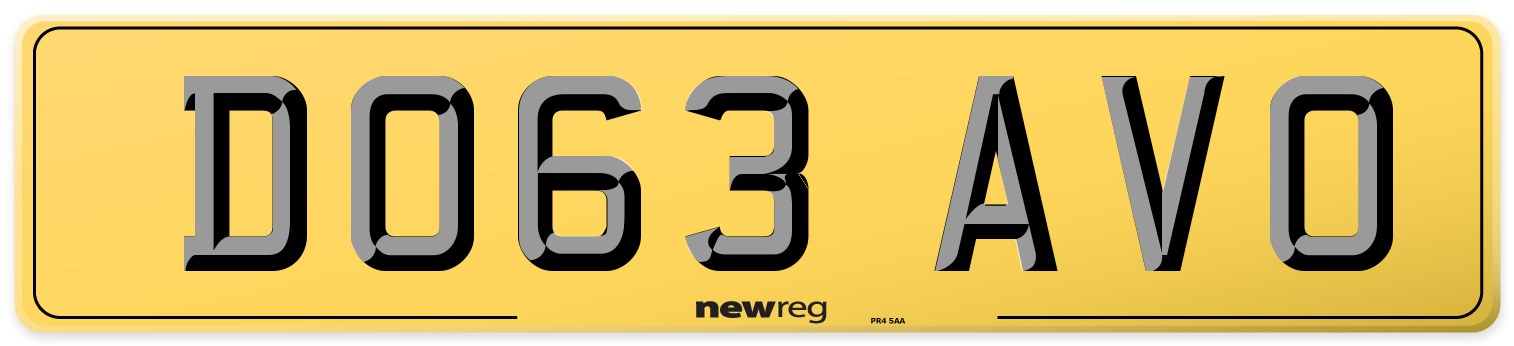 DO63 AVO Rear Number Plate