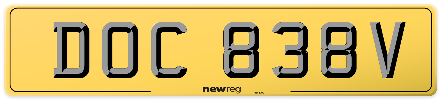 DOC 838V Rear Number Plate