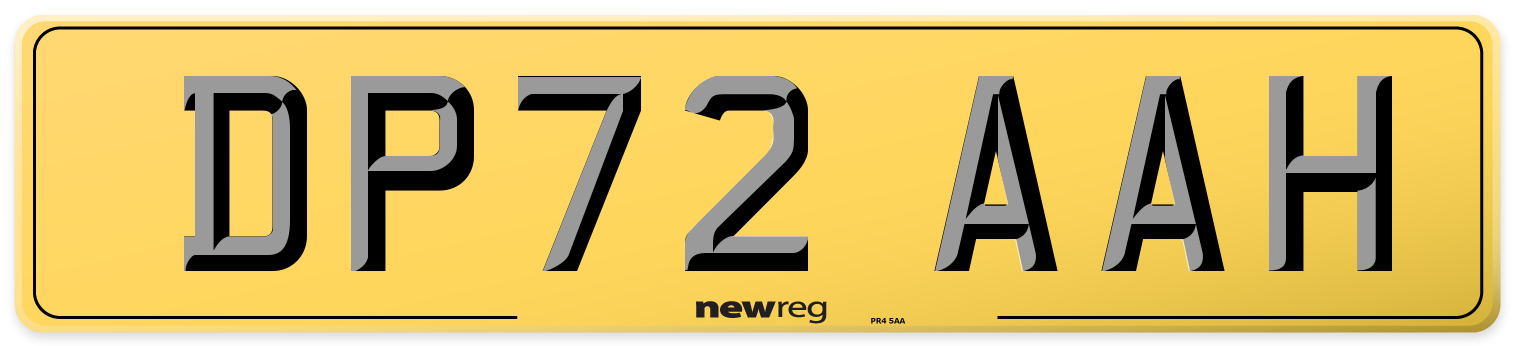 DP72 AAH Rear Number Plate