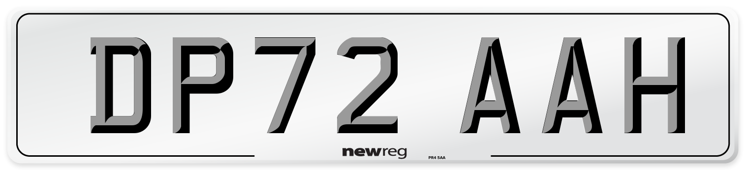 DP72 AAH Front Number Plate