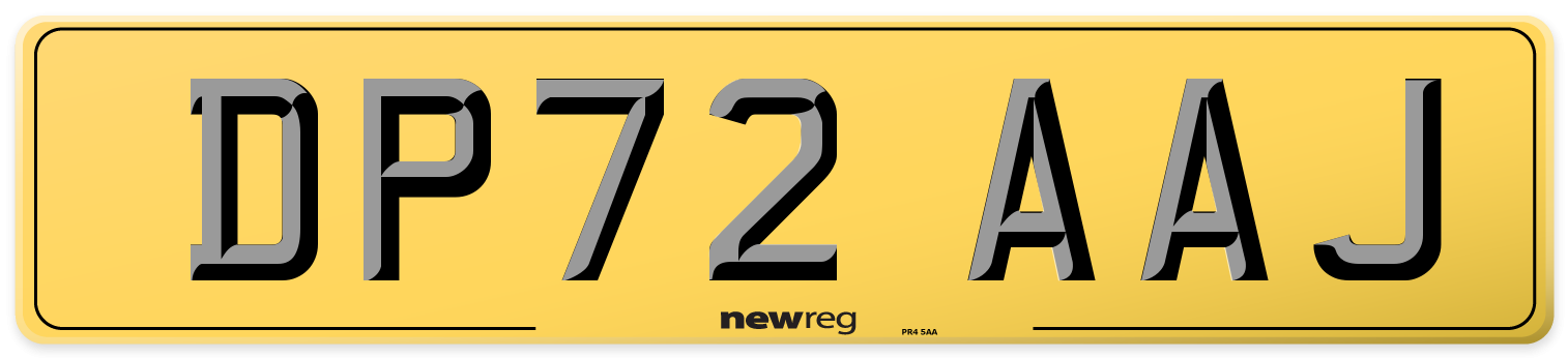 DP72 AAJ Rear Number Plate