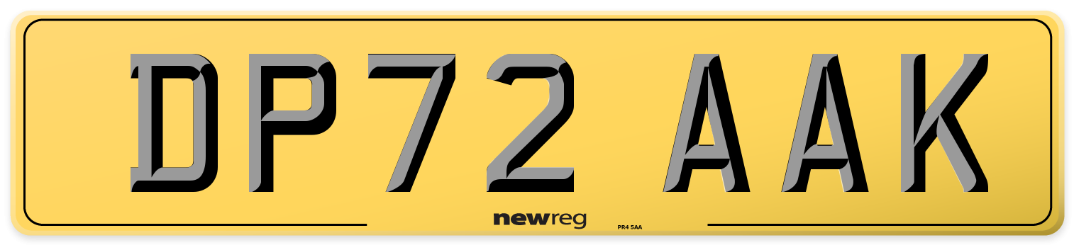 DP72 AAK Rear Number Plate