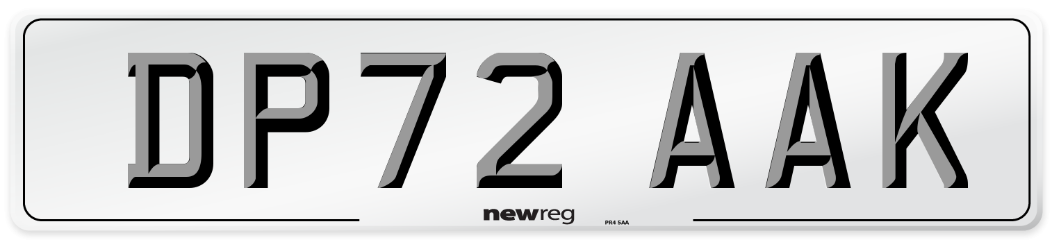 DP72 AAK Front Number Plate