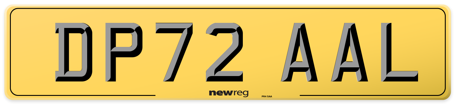 DP72 AAL Rear Number Plate