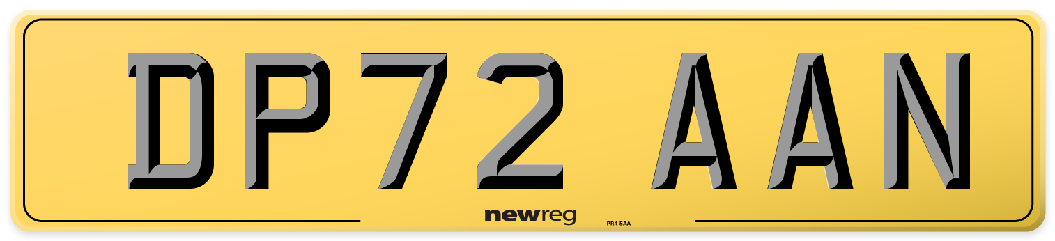 DP72 AAN Rear Number Plate