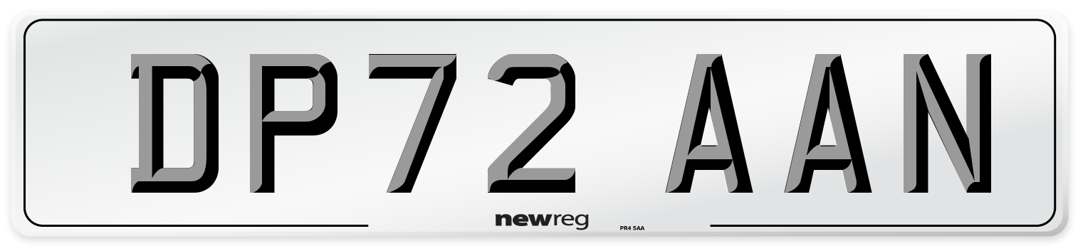 DP72 AAN Front Number Plate