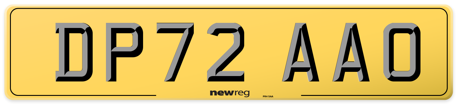 DP72 AAO Rear Number Plate