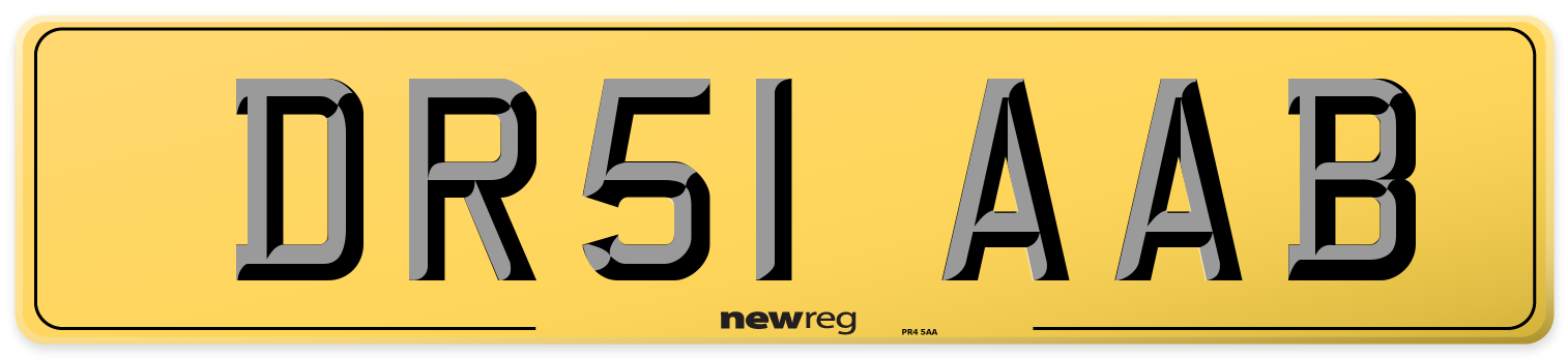 DR51 AAB Rear Number Plate