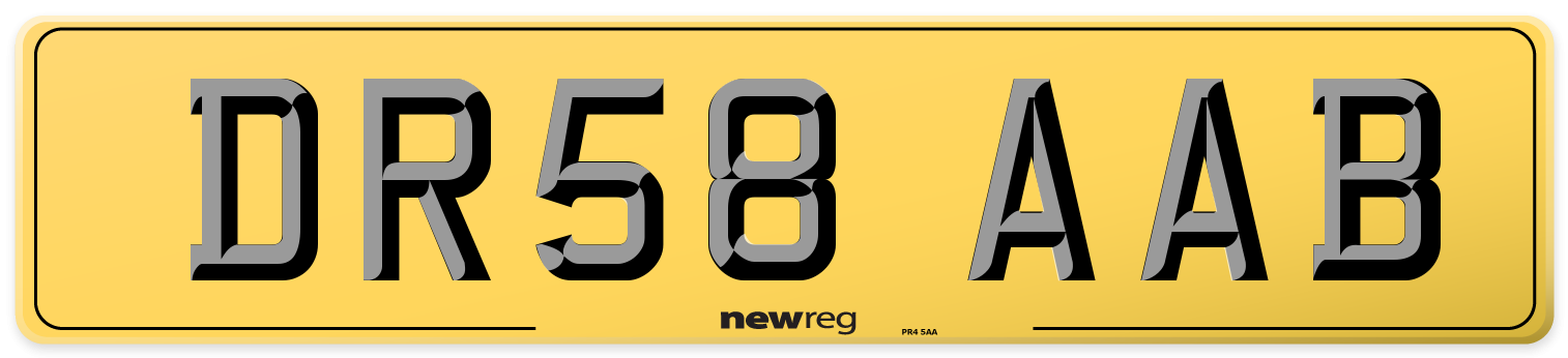 DR58 AAB Rear Number Plate