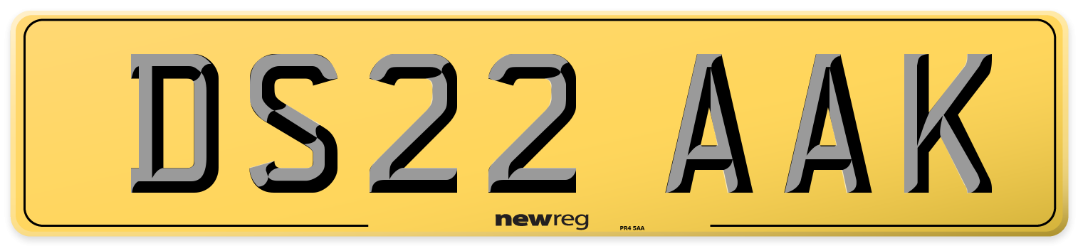 DS22 AAK Rear Number Plate