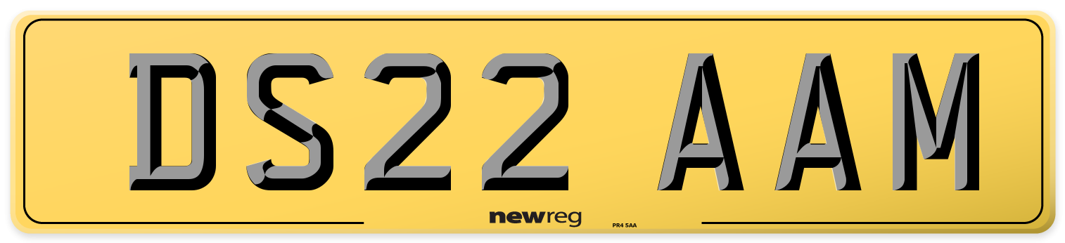 DS22 AAM Rear Number Plate