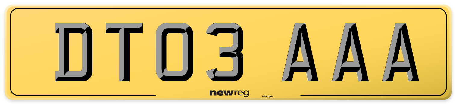 DT03 AAA Rear Number Plate