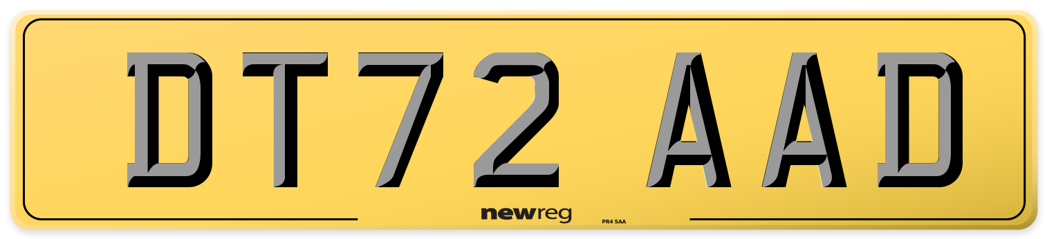 DT72 AAD Rear Number Plate