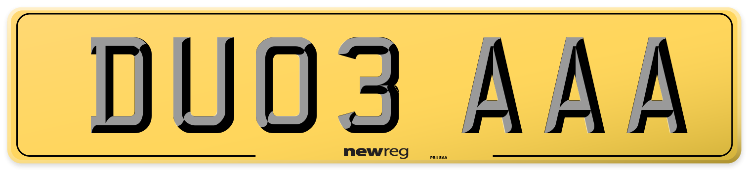 DU03 AAA Rear Number Plate
