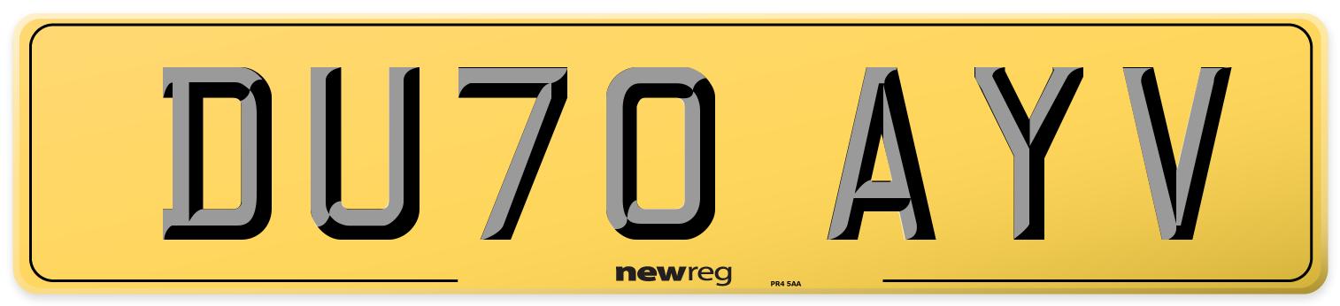 DU70 AYV Rear Number Plate