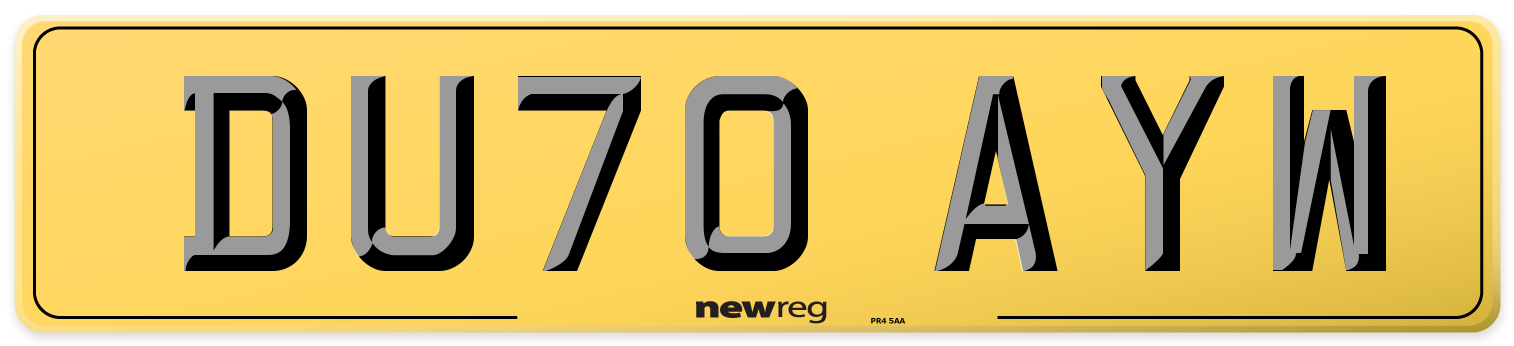 DU70 AYW Rear Number Plate